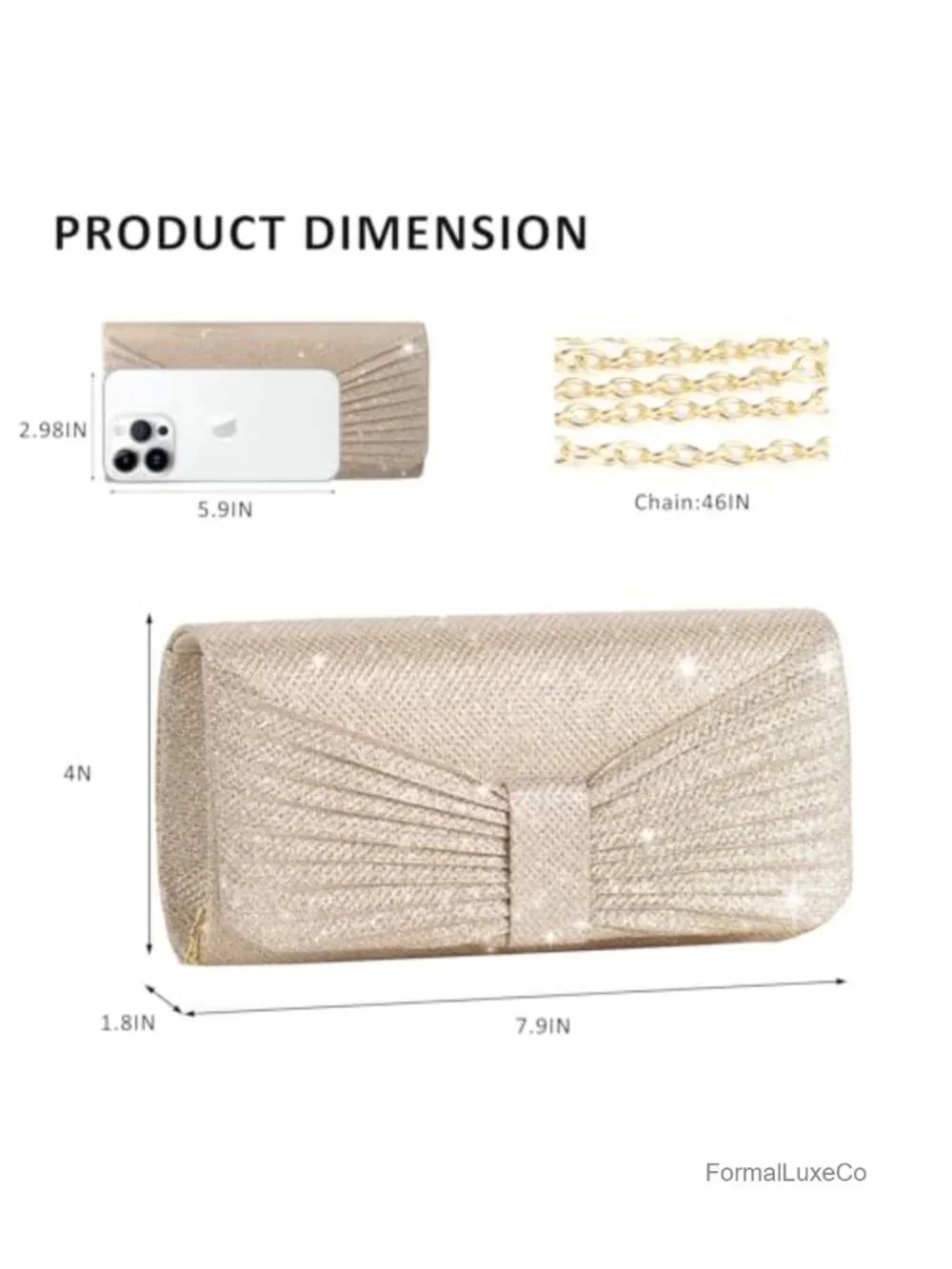 Evening Clutch Purse with Detachable Chain Sparkling Handbag
